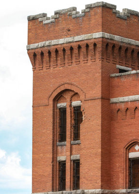 Tower damaged by a National Guard bazooka during the 1959 Riot in the Old Montana Prison