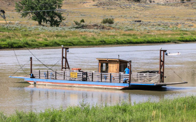 The McClelland Stafford Ferry crossing the Missouri River in Upper Missouri River Breaks NM