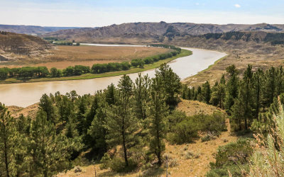View of the Missouri River from above the Woodhawk area in Upper Missouri River Breaks NM