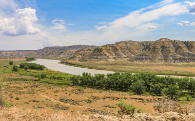 Wide view of the Missouri River bend from above the Woodhawk area in Upper Missouri River Breaks NM