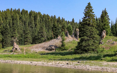Rock formation on the north shore of Crystal Lake in Lewis and Clark National Forest