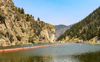 Southern view approaching the Madison hydroelectric dam in Bear Trap Canyon