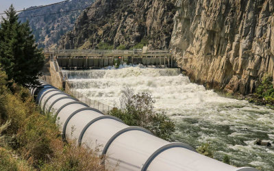 View from the north of the Madison hydroelectric dam in Bear Trap Canyon