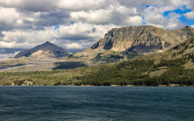 View of mountains across Saint Mary Lake in Glacier National Park