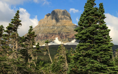 Clements Mountain (8,760 ft) in the sunlight at Logan Pass in Glacier National Park