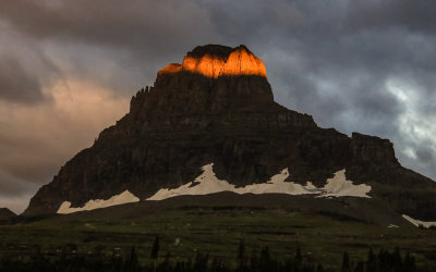 A band of sun on Clements Mountain at Logan Pass in Glacier National Park