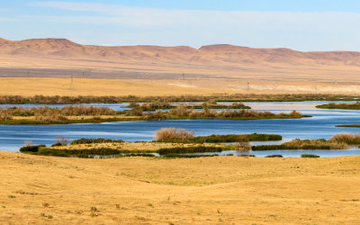 Pond in the Wahluke Unit (East) with the Saddle Mountains in the distance in Hanford Reach National Monument