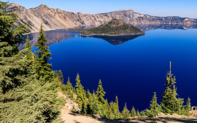 The western rim and Wizard Island in Crater Lake National Park