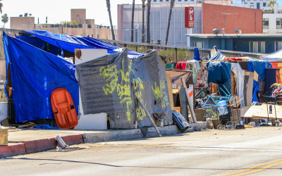 Homeless encampment on an overpass in Hollywood