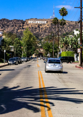 View of the Hollywood sign from Gower Street in Hollywood
