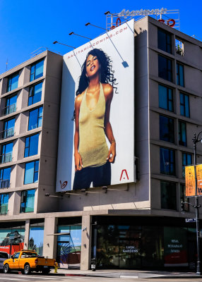 Six-story Aaliyah advertisement on Sunset Boulevard in Hollywood