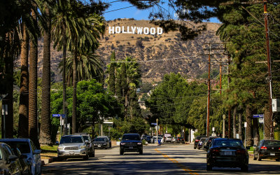 View of the Hollywood sign from along Beachwood Drive in Hollywood