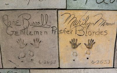 Jane Russells and Marilyn Monroes signature blocks at Graumans Chinese Theatre on Hollywood Boulevard in Hollywood
