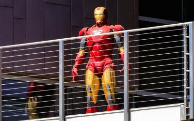 Iron Man above the Hollywood Walk of Fame on Hollywood Boulevard in Hollywood