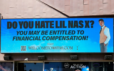 Ingenious advertisement for Lil Naz X on Hollywood Boulevard in Hollywood