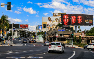 Billboards and iconic view along the Sunset Strip in Hollywood