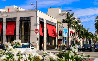 Cartier and Dior shops along Rodeo Drive in Beverly Hills