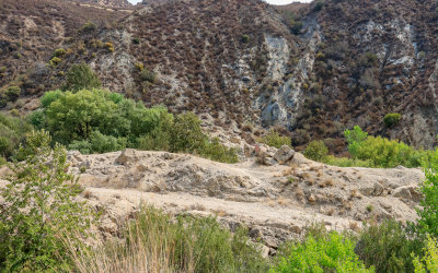 Site of the failed St. Francis dam and the rubble from the ‘tombstone’ in St. Francis Dam Disaster National Monument
