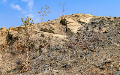 Pieces of the stair-step face of the St. Francis Dam in St. Francis Dam Disaster National Monument
