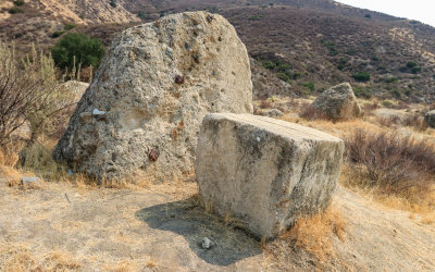 Concrete blocks in the debris field downstream from the St. Francis Dam site in St. Francis Dam Disaster National Monument