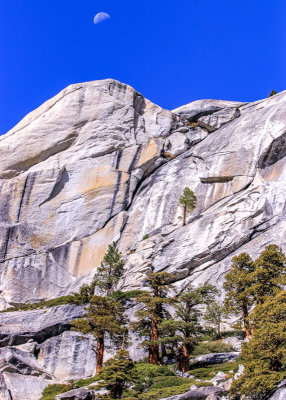 Half-moon over a granite ridge in Yosemite National Park