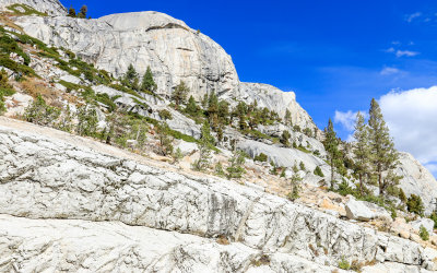 Looking up at a granite ridge along the Tioga Road in Yosemite National Park