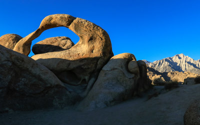 Mobius Arch with Lone Pine Peak (12,949 ft) in the distance in the Alabama Hills National Scenic Area