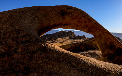 Looking east through Mobius Arch in the Alabama Hills National Scenic Area
