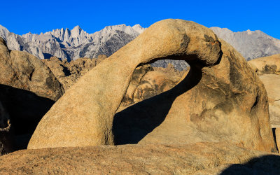 Mount Whitney and the Sierra Mountain Range with Mobius Arch in the Alabama Hills National Scenic Area