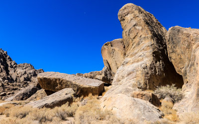 The Moon and a rock formation in the Alabama Hills National Scenic Area