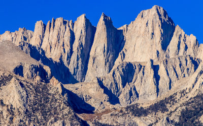 Mount Whitney (right; 14,505 ft), the highest mountain in the contiguous US as seen from the Alabama Hills National Scenic Area