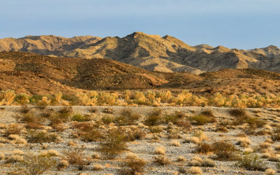 Sunset hues of the mountains from I-40 in Mojave Trails National Monument