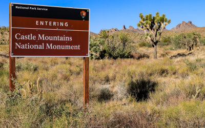 Monument sign along the California  Nevada border in Castle Mountains National Monument