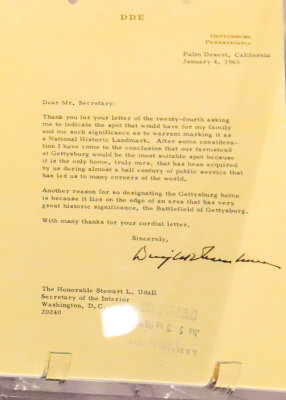Letter indicating Eisenhowers choice for landmark status in Eisenhower NHS