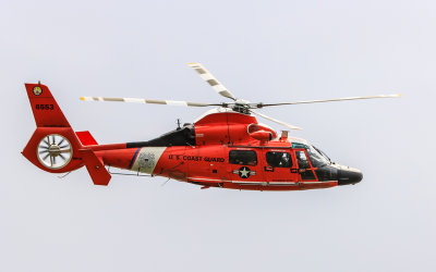 U.S. Coast Guard helicopter patrolling New York Harbor in Statue of Liberty NM