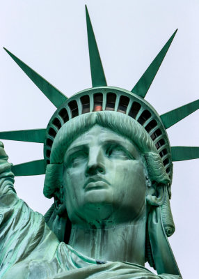 Closeup of the head of the Statue of Liberty in Statue of Liberty NM