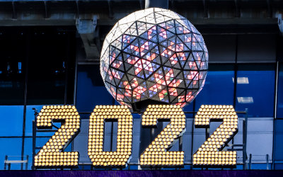 Waterford Crystal New Years Eve Ball and 2022 sign in Times Square