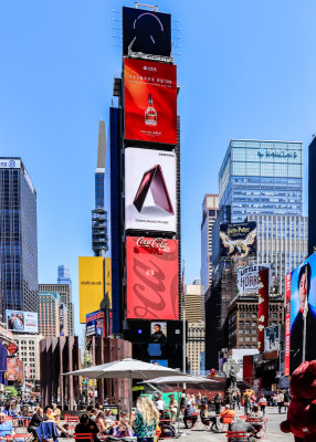 Father Duffy Square and Two Times Square with digital billboards in Times Square