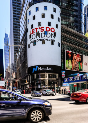 Nasdaq stock exchange building curved digital billboard in Times Square