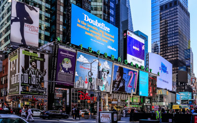 Digital billboards line the street along Broadway in Times Square