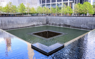 The South Pool and the footprint of the South Tower on the 9/11 Memorial Grounds