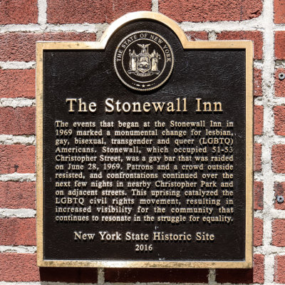 New York state plaque designating the Stonewall Inn as a historical site in Stonewall NM