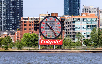 Large clock on the New Jersey side of the Hudson River the NYC Boat Tour