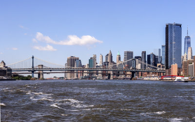Manhattan and Brooklyn Bridges and lower Manhattan from the NYC Boat Tour