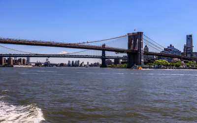 Brooklyn and Manhattan Bridges with the Williamsburg Bridge in the distance from the NYC Boat Tour