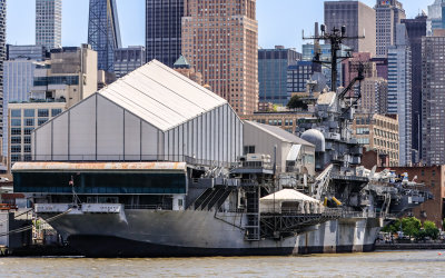 Essex-class aircraft carrier USS Intrepid CV-11 at Pier 86 from the NYC Boat Tour