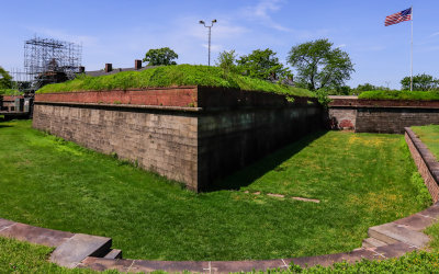 Bastion and moat of Fort Jay in Governors Island NM