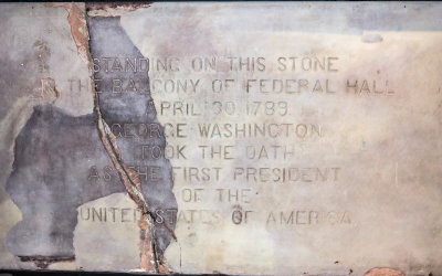 Stone George Washington stood on when he became the first US President in Federal Hall National Memorial