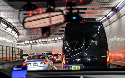 Traffic comes to a stop in the Holland Tunnel in New York City
