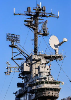 Superstructure of the USS Intrepid aircraft carrier in New York City